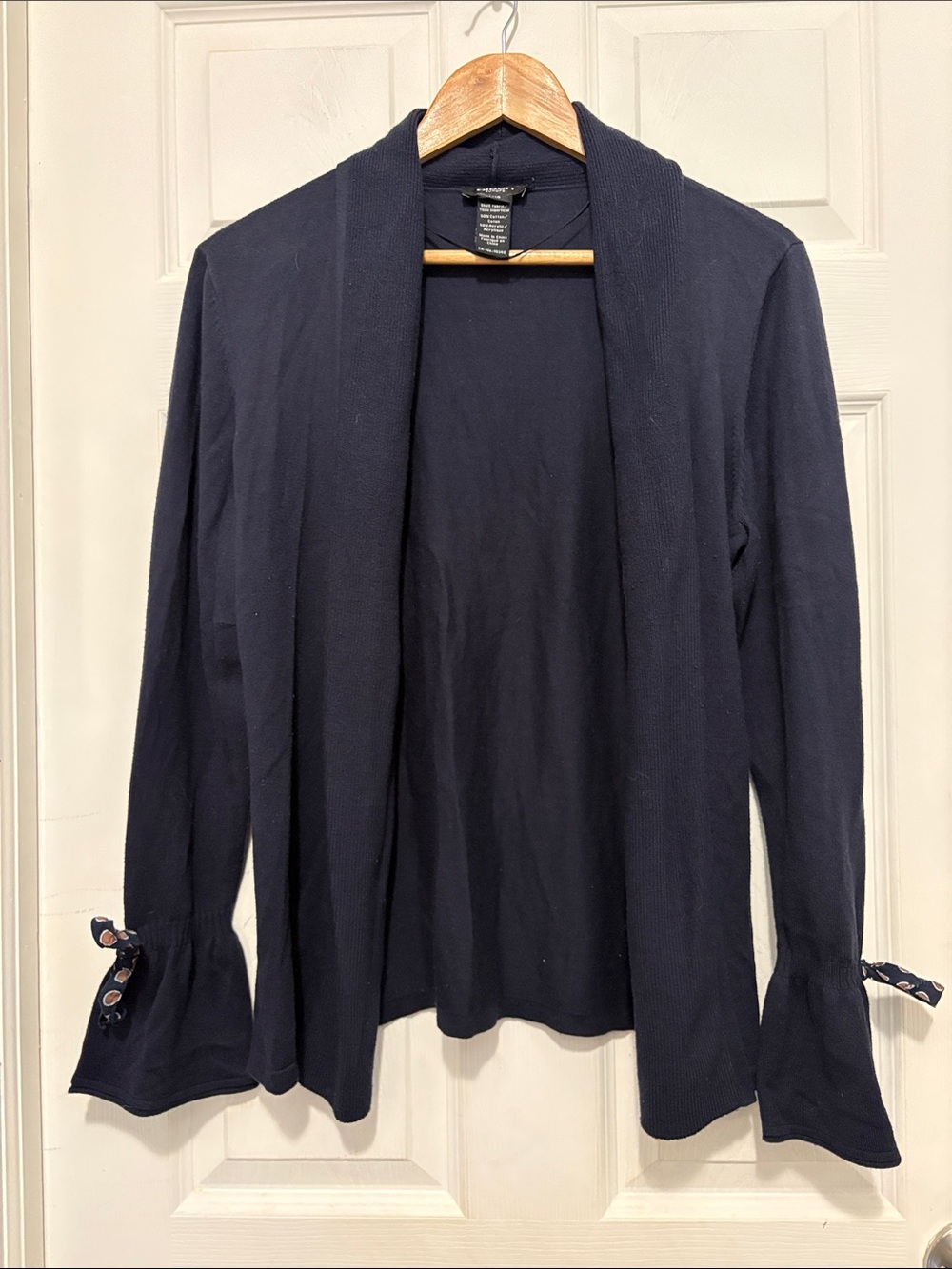 Olsen Navy Open-Front Women's Cardigan with Tie-Sleeve Detail